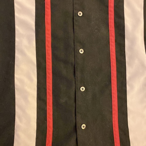 Vintage bowling shirt, retro, black, pale grey and mauve stripe, silk touch - Picture 4 of 6